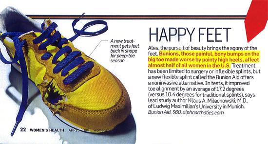 Bunion Aid® featured as a proven bunion treatment in Womens Health magazine